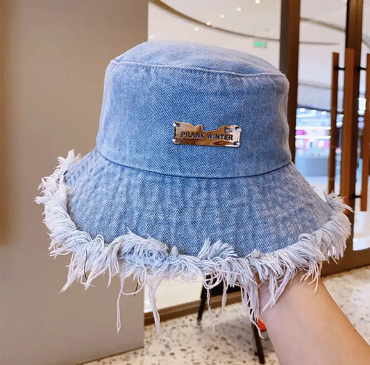 Tassel Wash Denim Bucket Hat