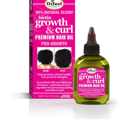 Difeel Growth and Curl Biotin Premium Hair Oil, 2.5 Oz.